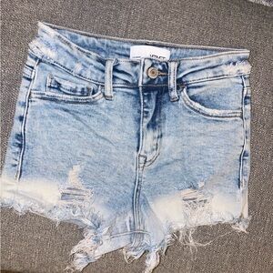 Velvet Frayed Light Blue Jean Shorts